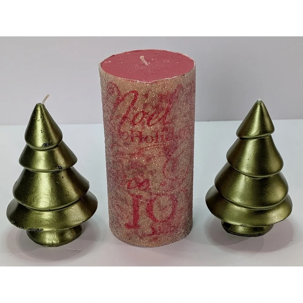 Christmas Candle Set Unisex OS Red Green Good Noel Joy Tree Decor